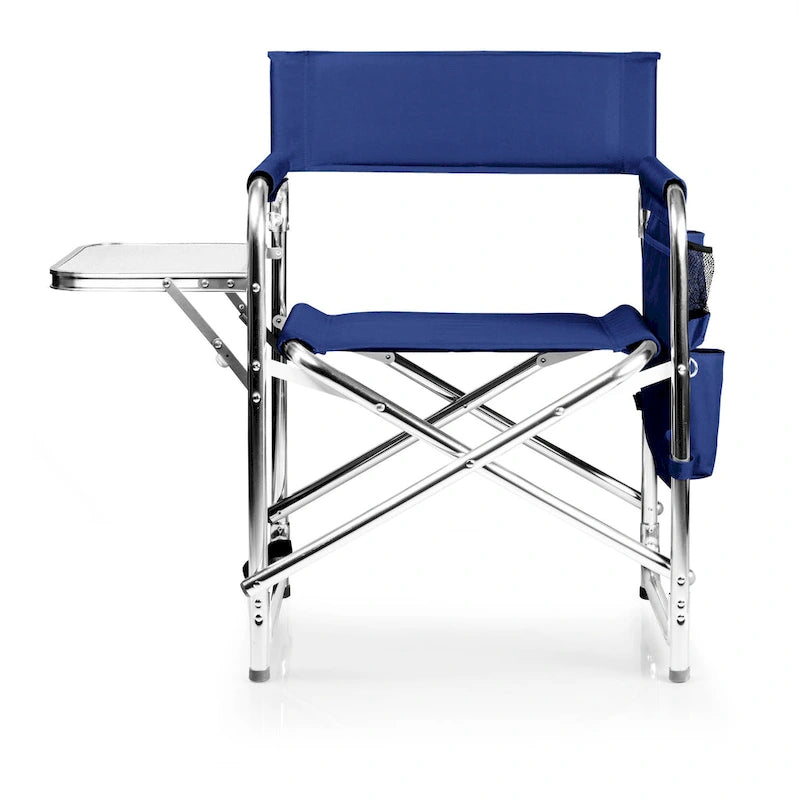 Folding Sports Chair Navy Blue with Side Table Aluminum Frame Padded Armrests