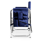 Folding Sports Chair Navy Blue with Side Table Aluminum Frame Padded Armrests