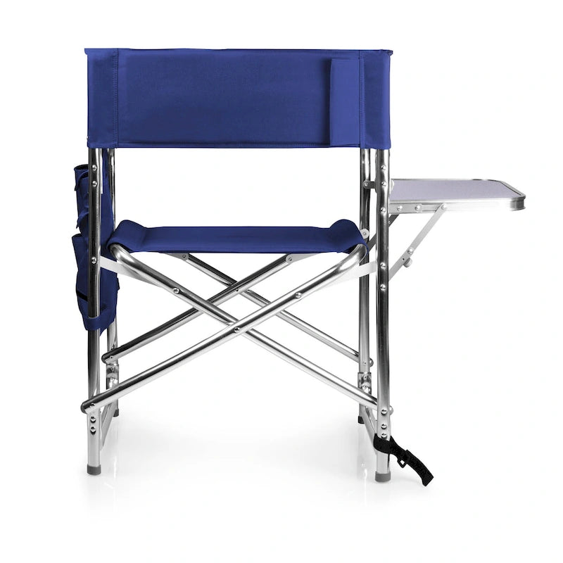 Folding Sports Chair Navy Blue with Side Table Aluminum Frame Padded Armrests