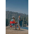 Folding Sports Chair Navy Blue with Side Table Aluminum Frame Padded Armrests