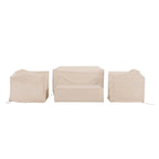 Tan 4-Piece Outdoor Furniture Cover Set - Loveseat, 2 Chairs, Coffee Table - Polyester Vinyl - Waterproof - Fits Most Patio Furniture