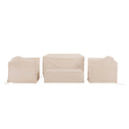 Tan 4-Piece Outdoor Furniture Cover Set - Loveseat, 2 Chairs, Coffee Table - Polyester Vinyl - Waterproof - Fits Most Patio Furniture
