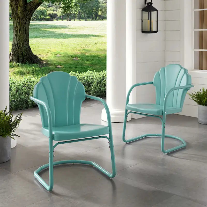 2-Piece Metal Armchair Set Scalloped Design Retro Style UV and Rust Resistant