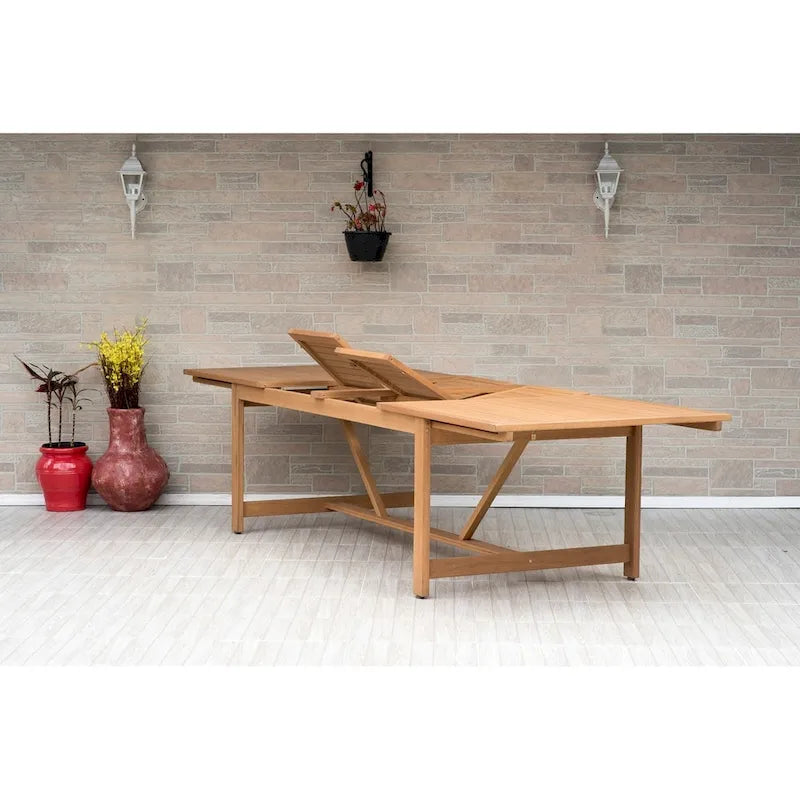 11-Piece Extendable Eucalyptus Wood Dining Set for 10 People 10 Chairs 1 Table