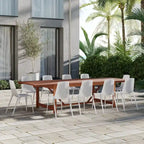 11-Piece Extendable Eucalyptus Wood Dining Set for 10 People 10 Chairs 1 Table