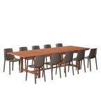 11-Piece Extendable Eucalyptus Wood Dining Set for 10 People 10 Chairs 1 Table