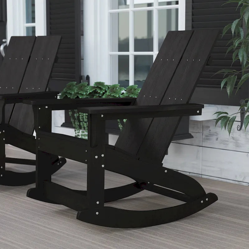 Modern 2-Slat Adirondack Poly Resin Rocking Chair for Indoor/Outdoor Use