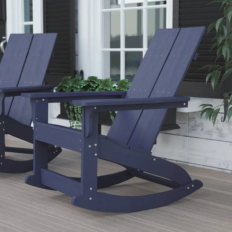 Modern 2-Slat Adirondack Poly Resin Rocking Chair for Indoor/Outdoor Use