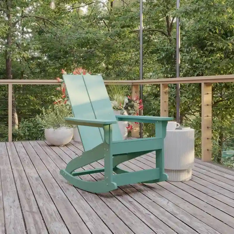 Modern 2-Slat Adirondack Poly Resin Rocking Chair for Indoor/Outdoor Use