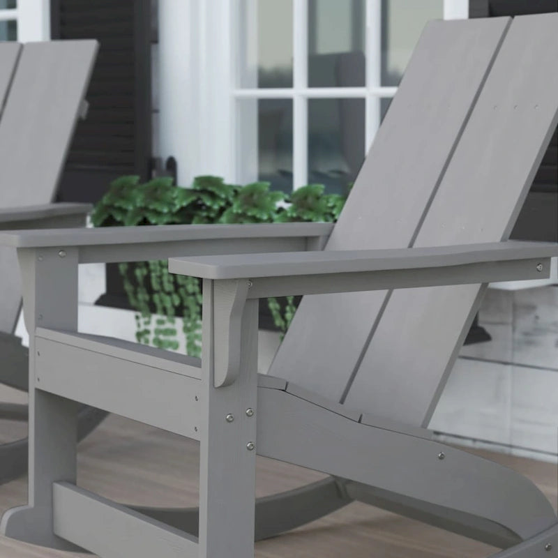 Modern 2-Slat Adirondack Poly Resin Rocking Chair for Indoor/Outdoor Use