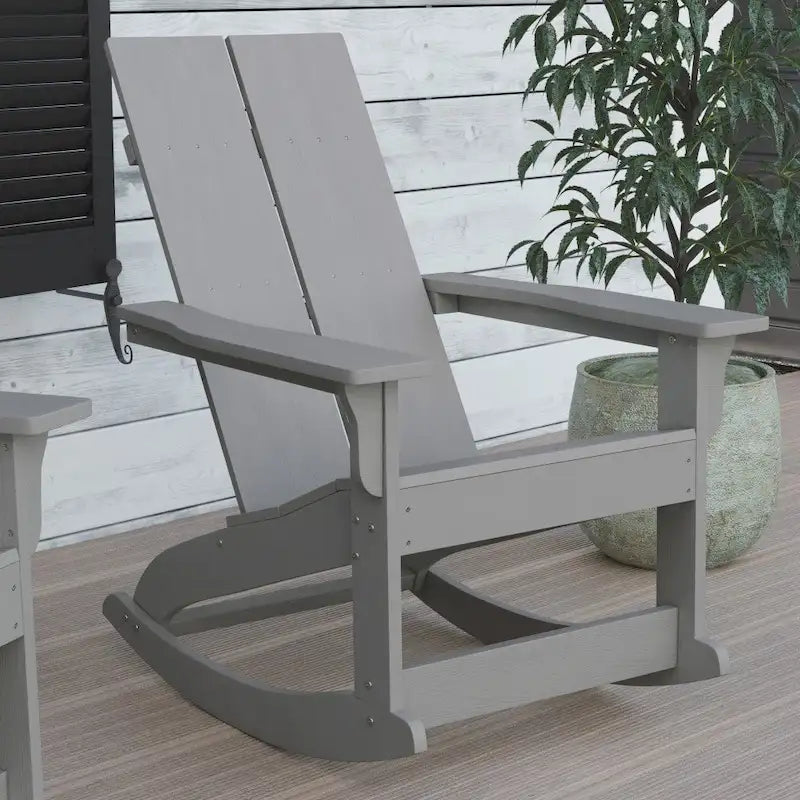 Modern 2-Slat Adirondack Poly Resin Rocking Chair for Indoor/Outdoor Use