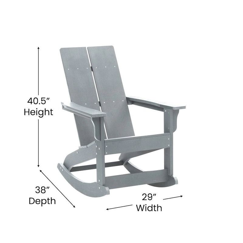 Modern 2-Slat Adirondack Poly Resin Rocking Chair for Indoor/Outdoor Use