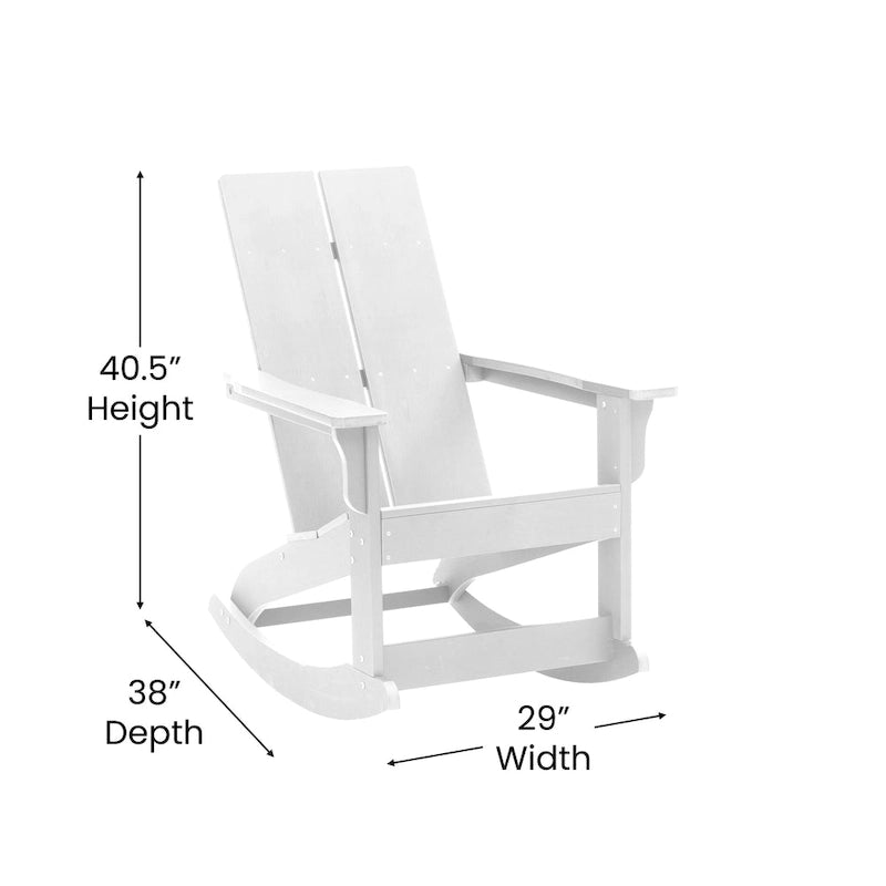 Modern 2-Slat Adirondack Poly Resin Rocking Chair for Indoor/Outdoor Use