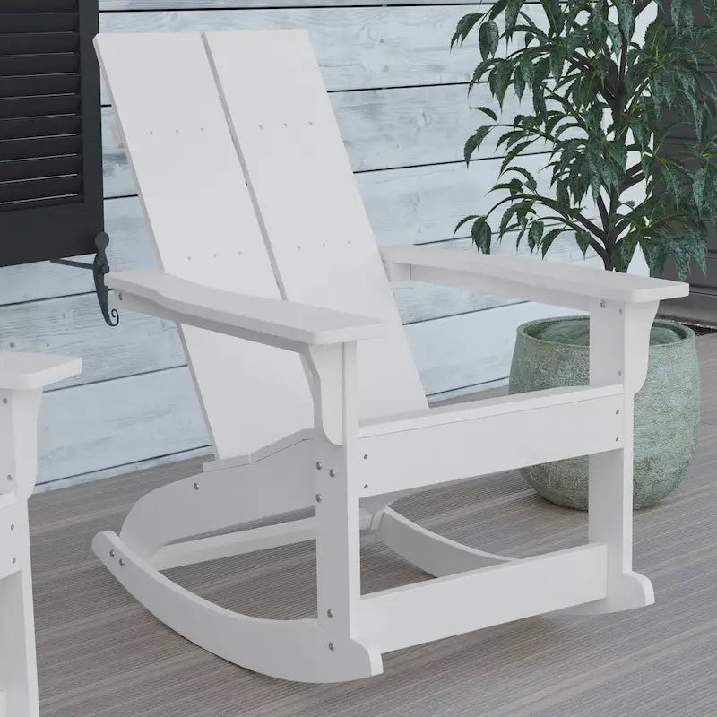 Modern 2-Slat Adirondack Poly Resin Rocking Chair for Indoor/Outdoor Use