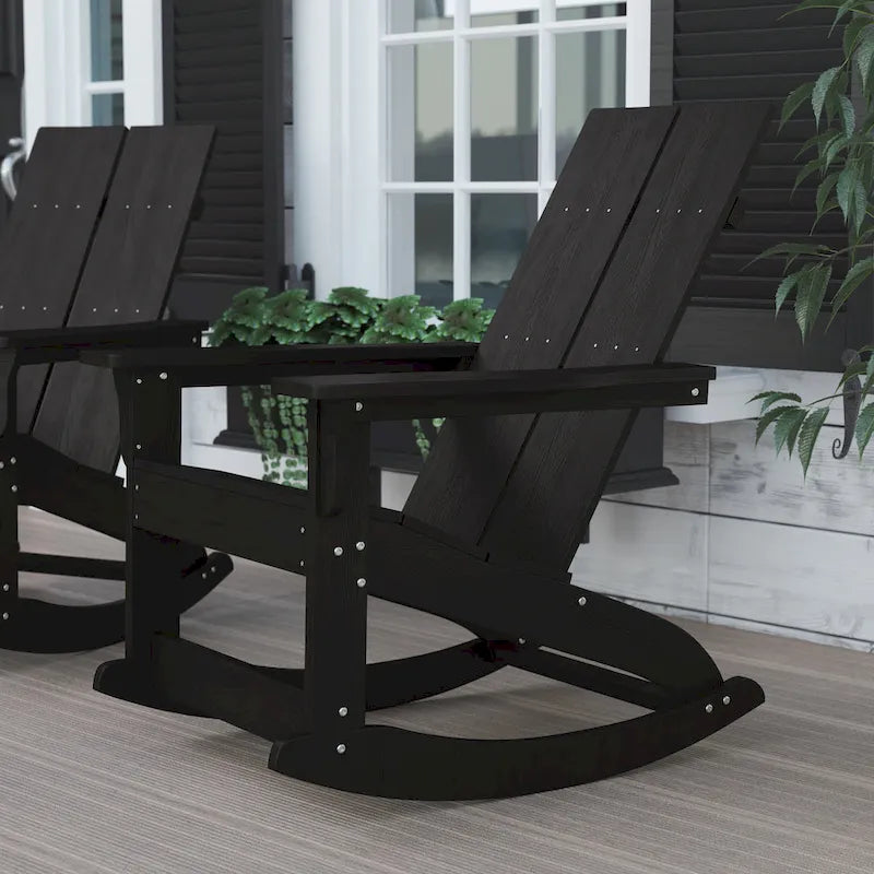 Modern 2-Slat Adirondack Poly Resin Rocking Chair for Indoor/Outdoor Use