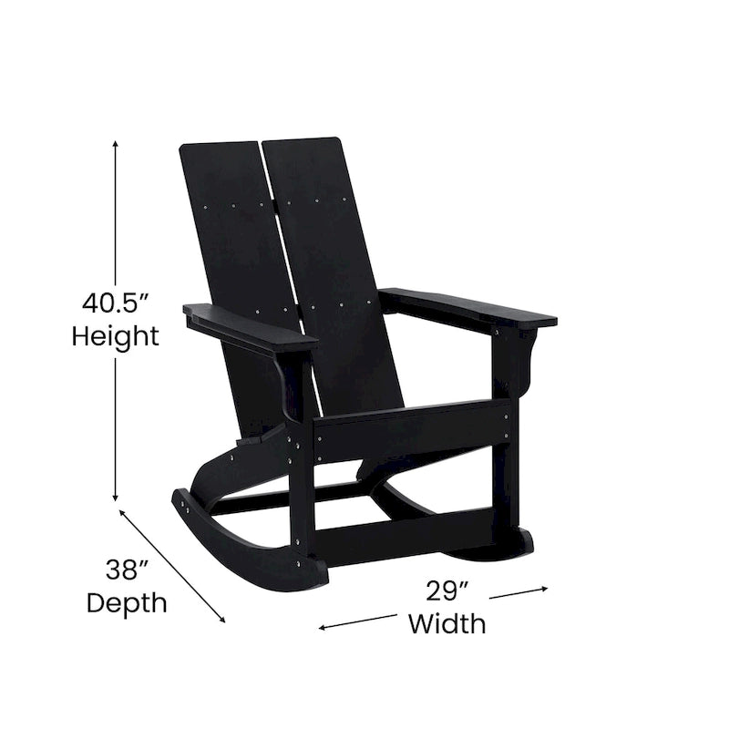 Modern 2-Slat Adirondack Poly Resin Rocking Chair for Indoor/Outdoor Use