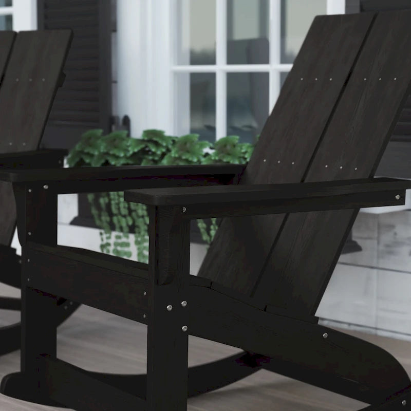 Modern 2-Slat Adirondack Poly Resin Rocking Chair for Indoor/Outdoor Use