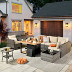 8-Piece PE Wicker Sectional Set for 5 People with Fire Pit Table and Swivel Rocker