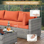 8-Piece PE Wicker Sectional Set for 5 People with Fire Pit Table and Swivel Rocker