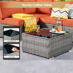 8-Piece PE Wicker Sectional Set for 5 People with Fire Pit Table and Swivel Rocker