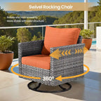 8-Piece PE Wicker Sectional Set for 5 People with Fire Pit Table and Swivel Rocker