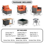 8-Piece PE Wicker Sectional Set for 5 People with Fire Pit Table and Swivel Rocker