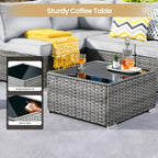 8-Piece PE Wicker Sectional Set for 5 People with Fire Pit Table and Swivel Rocker