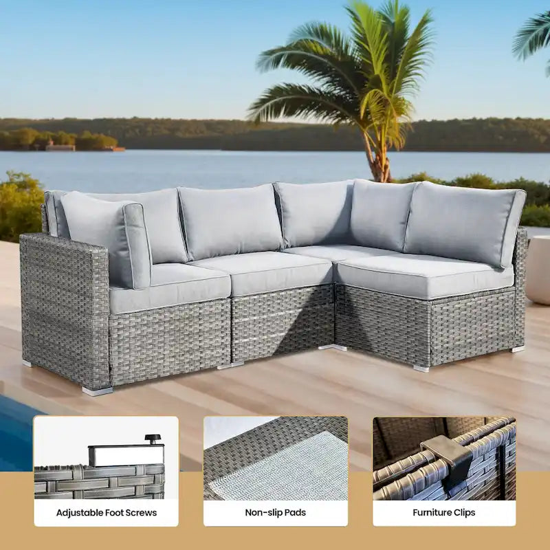 8-Piece PE Wicker Sectional Set for 5 People with Fire Pit Table and Swivel Rocker