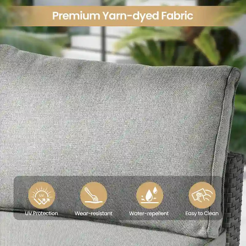 8-Piece PE Wicker Sectional Set for 5 People with Fire Pit Table and Swivel Rocker