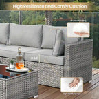 8-Piece PE Wicker Sectional Set for 5 People with Fire Pit Table and Swivel Rocker