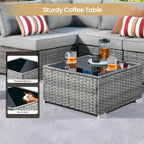 8-Piece PE Wicker Sectional Set for 5 People with Fire Pit Table and Swivel Rocker
