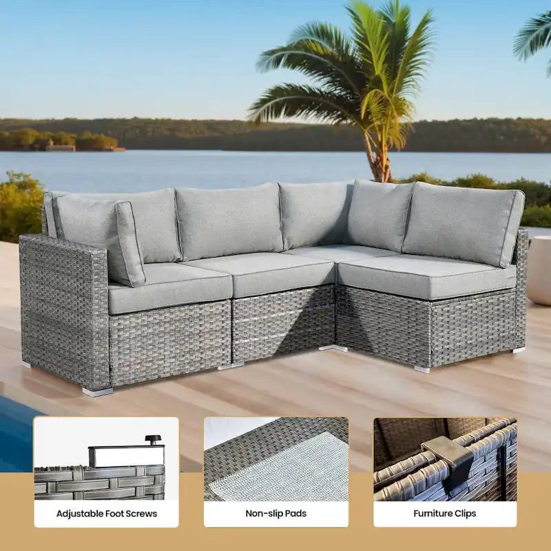 8-Piece PE Wicker Sectional Set for 5 People with Fire Pit Table and Swivel Rocker