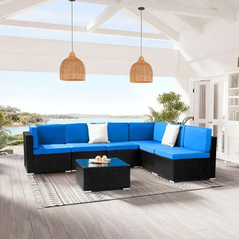 Karlhome 7-Piece Outdoor Patio Conversation Set Wicker Sectional Sofa Set