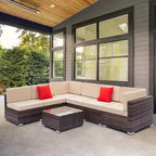 7-Piece PE Wicker Sectional Sofa Set with Cushions and Glass Coffee Table