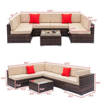 7-Piece PE Wicker Sectional Sofa Set with Cushions and Glass Coffee Table