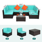 7-Piece PE Wicker Sectional Sofa Set with Cushions and Glass Coffee Table