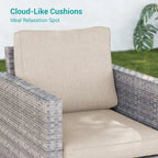 BONOSUKI 3Pcs Patio Swivel Rocking Sofa Set Brown Grey w/Glass Table