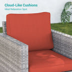 BONOSUKI 3Pcs Patio Swivel Rocking Sofa Set Brown Grey w/Glass Table