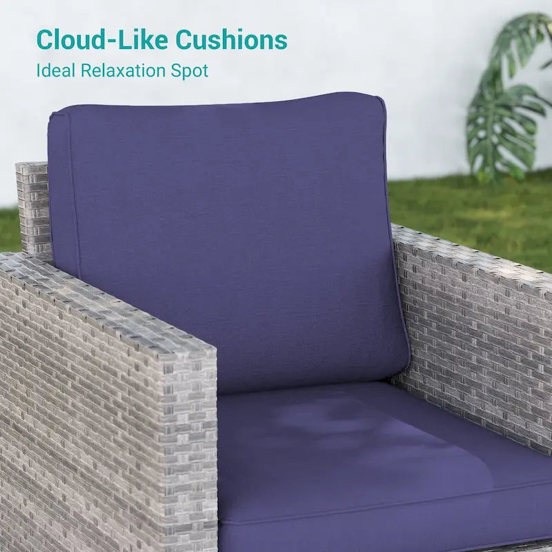 BONOSUKI 3Pcs Patio Swivel Rocking Sofa Set Brown Grey w/Glass Table