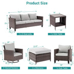 8-Piece PE Rattan Conversation Set Brown 3-Seat Sofa 2 Swivel Rockers 2 Chairs 2 Ottomans 1 Table