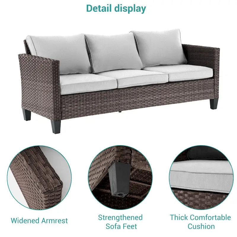8-Piece PE Rattan Conversation Set Brown 3-Seat Sofa 2 Swivel Rockers 2 Chairs 2 Ottomans 1 Table