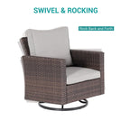 8-Piece PE Rattan Conversation Set Brown 3-Seat Sofa 2 Swivel Rockers 2 Chairs 2 Ottomans 1 Table
