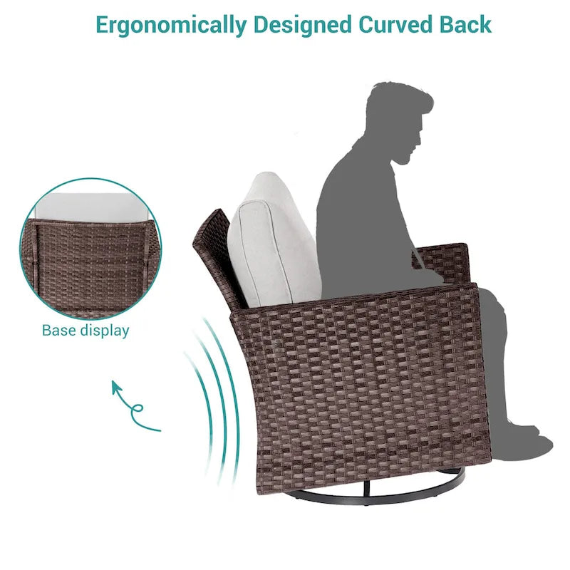 8-Piece PE Rattan Conversation Set Brown 3-Seat Sofa 2 Swivel Rockers 2 Chairs 2 Ottomans 1 Table