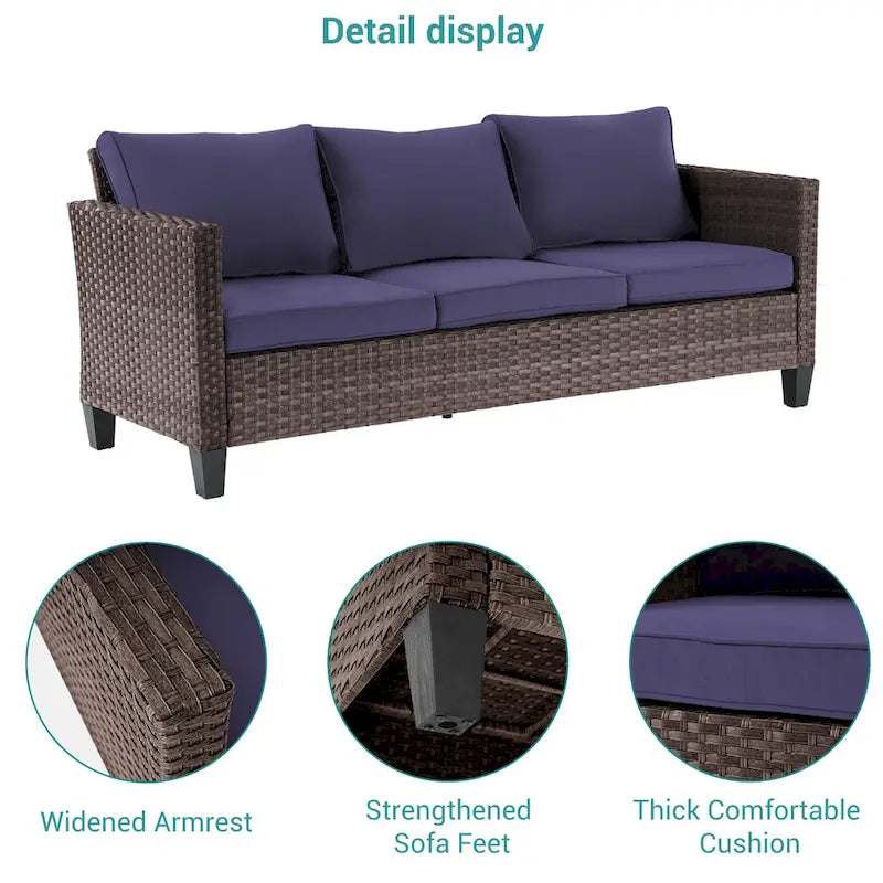 8-Piece PE Rattan Conversation Set Brown 3-Seat Sofa 2 Swivel Rockers 2 Chairs 2 Ottomans 1 Table