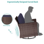 8-Piece PE Rattan Conversation Set Brown 3-Seat Sofa 2 Swivel Rockers 2 Chairs 2 Ottomans 1 Table