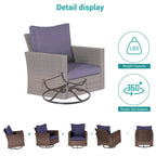 8-Piece PE Rattan Conversation Set Brown 3-Seat Sofa 2 Swivel Rockers 2 Chairs 2 Ottomans 1 Table