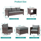 8-Piece PE Rattan Conversation Set Brown 3-Seat Sofa 2 Swivel Rockers 2 Chairs 2 Ottomans 1 Table