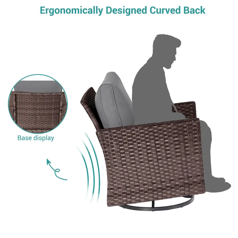 8-Piece PE Rattan Conversation Set Brown 3-Seat Sofa 2 Swivel Rockers 2 Chairs 2 Ottomans 1 Table