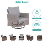 8-Piece PE Rattan Conversation Set Brown 3-Seat Sofa 2 Swivel Rockers 2 Chairs 2 Ottomans 1 Table