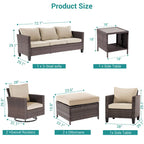 8-Piece PE Rattan Conversation Set Brown 3-Seat Sofa 2 Swivel Rockers 2 Chairs 2 Ottomans 1 Table